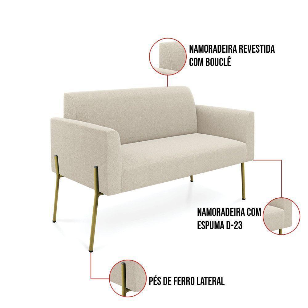 Namoradeira E 2 Poltronas Pé Ferro Dourado Marisa Bouclê D03 - D'rossi Cor Cinza - 3