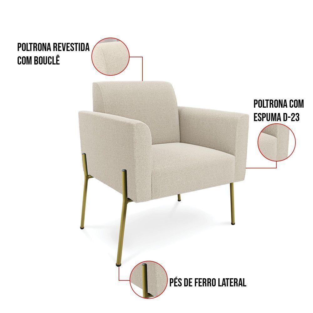 Namoradeira E 2 Poltronas Pé Ferro Dourado Marisa Bouclê D03 - D'rossi Cor Cinza - 4