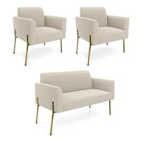 Namoradeira E 2 Poltronas Pé Ferro Dourado Marisa Bouclê D03 - D'rossi Cor Cinza - 1