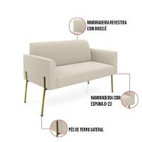 Namoradeira E 2 Poltronas Pé Ferro Dourado Marisa Bouclê D03 - D'rossi Cor Cinza - 3