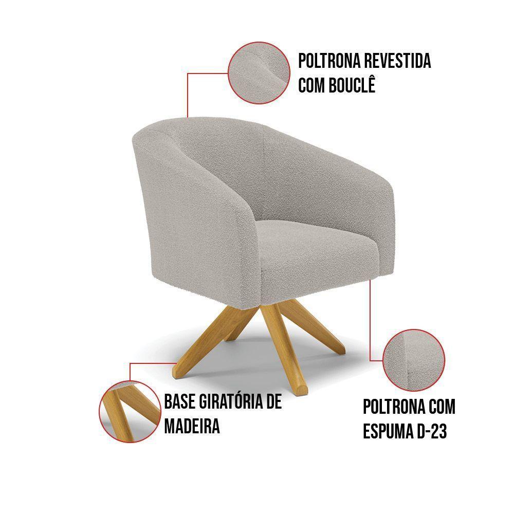 Poltrona Decorativa Giratória Ma30 Kit 2 Stella Bouclê Cinza D03 - D'rossi - 6