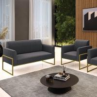 Namoradeira E Poltrona Industrial Alta Dourado Marisa Bouclê Grafite D03 - D'rossi - 2