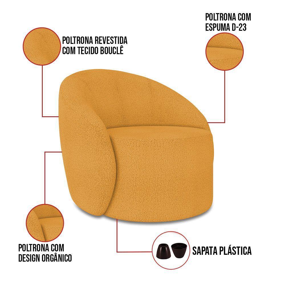 Poltrona Decorativa Orgânica Lua Bouclê Mostarda D03 - D'rossi - 3