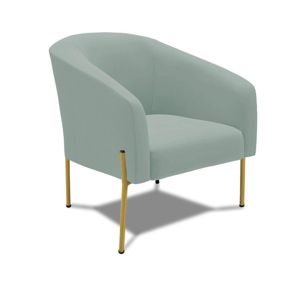Poltrona Decorativa Pé De Ferro Dourado Stella Cotelê Ext/veludo Menta D03 - D'rossi - 1