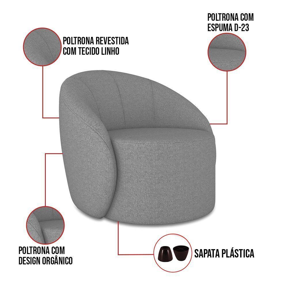 Poltrona Decorativa Orgânica Lua Linho Grafite D03 - D'rossi - 3