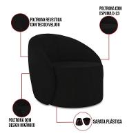 Poltrona Decorativa Orgânica Kit 2 Lua Veludo Preto D03 - D'rossi - 3
