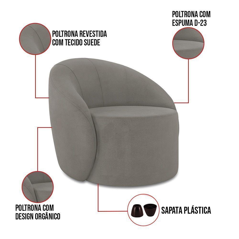 Poltrona Decorativa Orgânica Kit 2 Lua Suede Grafite D03 - D'rossi - 3