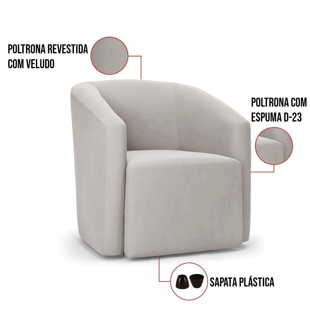 Poltrona Decorativa Orgânica Kit 2 Stella Max Veludo Cinza D03 - D'rossi - 3