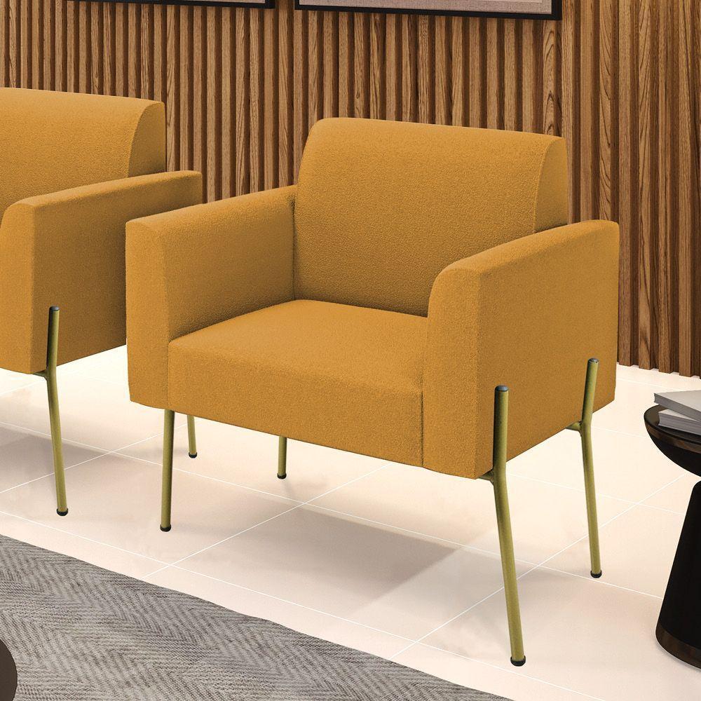 Poltrona Sala De Estar Pé Ferro Dourado Marisa Bouclê Mostarda D03 - D'rossi - 2