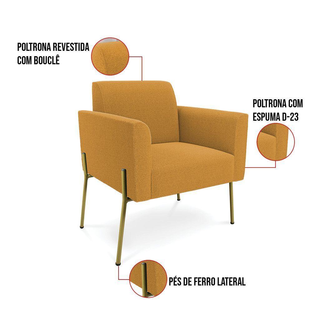 Poltrona Sala De Estar Pé Ferro Dourado Marisa Bouclê Mostarda D03 - D'rossi - 3