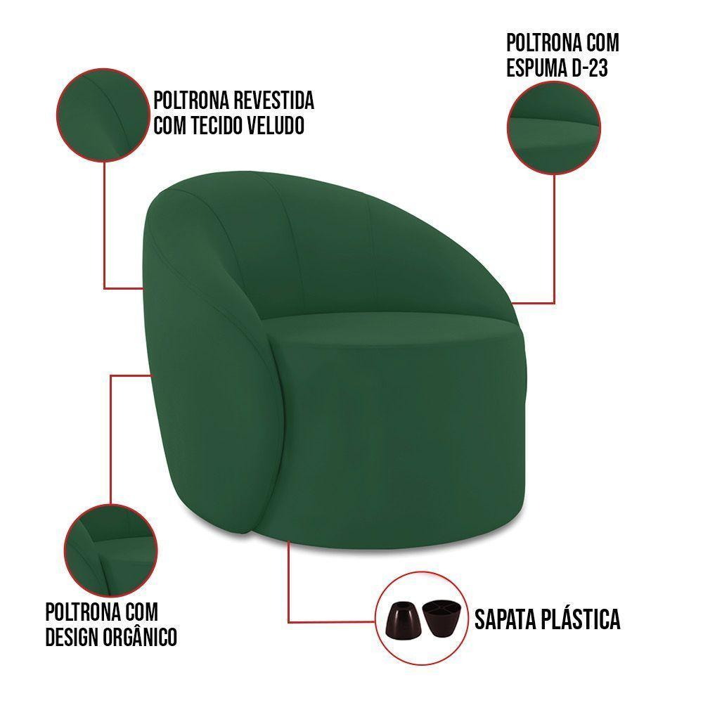 Poltrona Decorativa Orgânica Lua Veludo Verde D03 - D'rossi - 3
