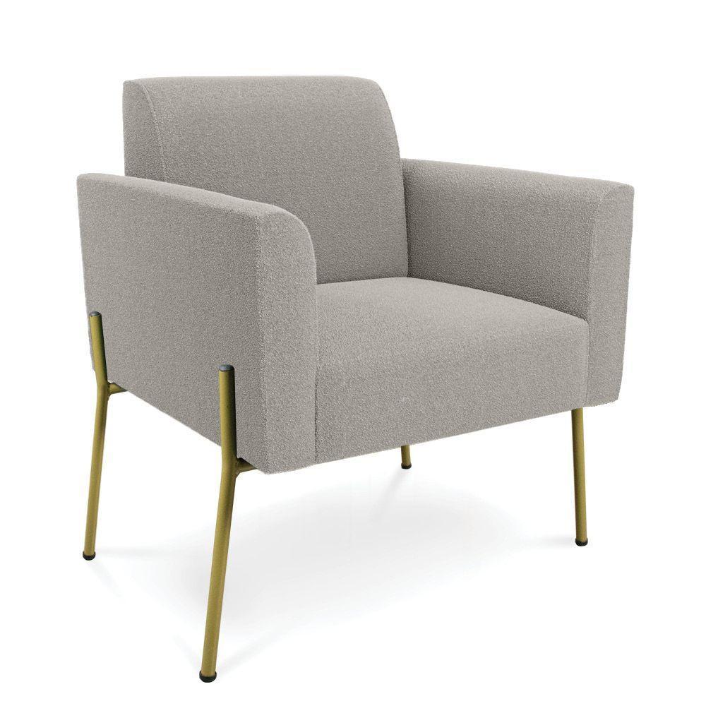 Poltrona Sala De Estar Pé Ferro Dourado Marisa Bouclê Cinza D03 - D'rossi - 1