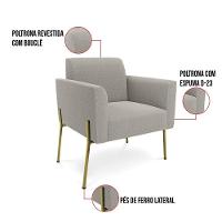 Poltrona Sala De Estar Pé Ferro Dourado Marisa Bouclê Cinza D03 - D'rossi - 3