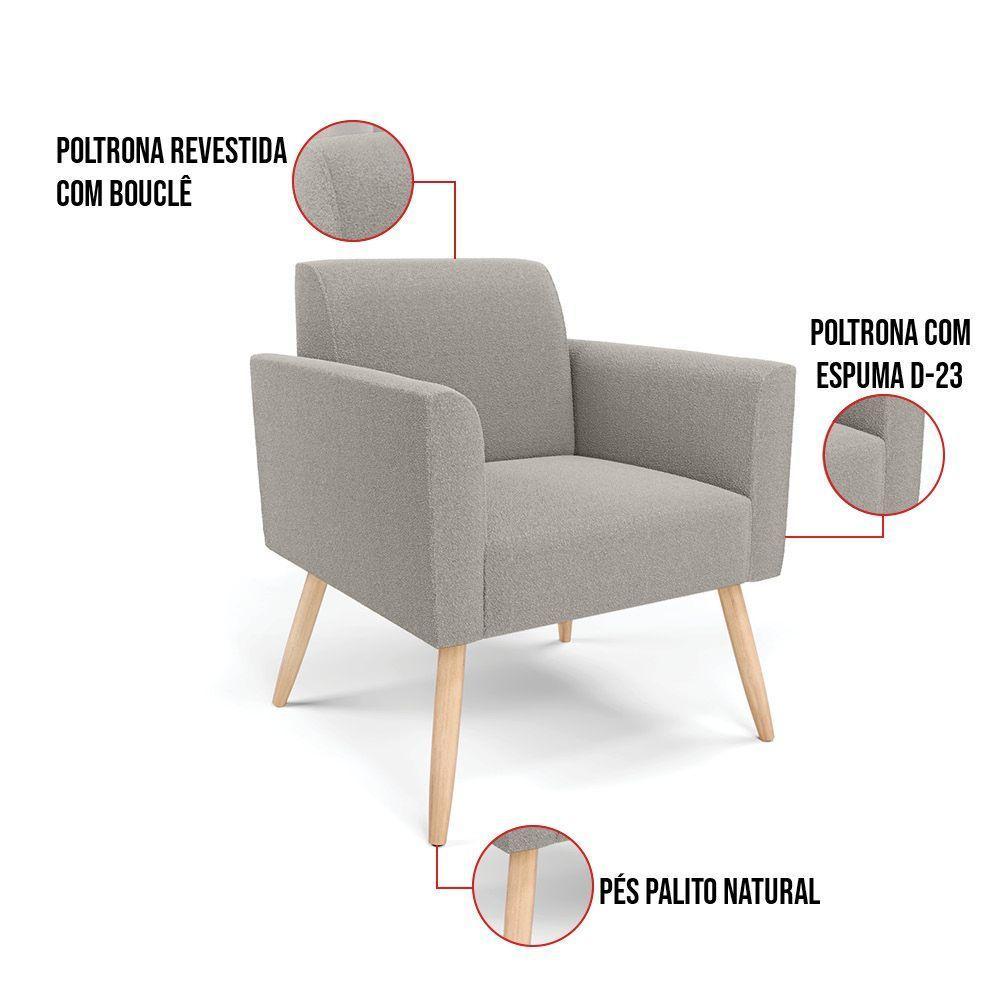Namoradeira E 2 Poltronas Pé Palito Natural Marisa Bouclê Cinza D03 - D'rossi - 4