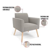 Namoradeira E 2 Poltronas Pé Palito Natural Marisa Bouclê Cinza D03 - D'rossi