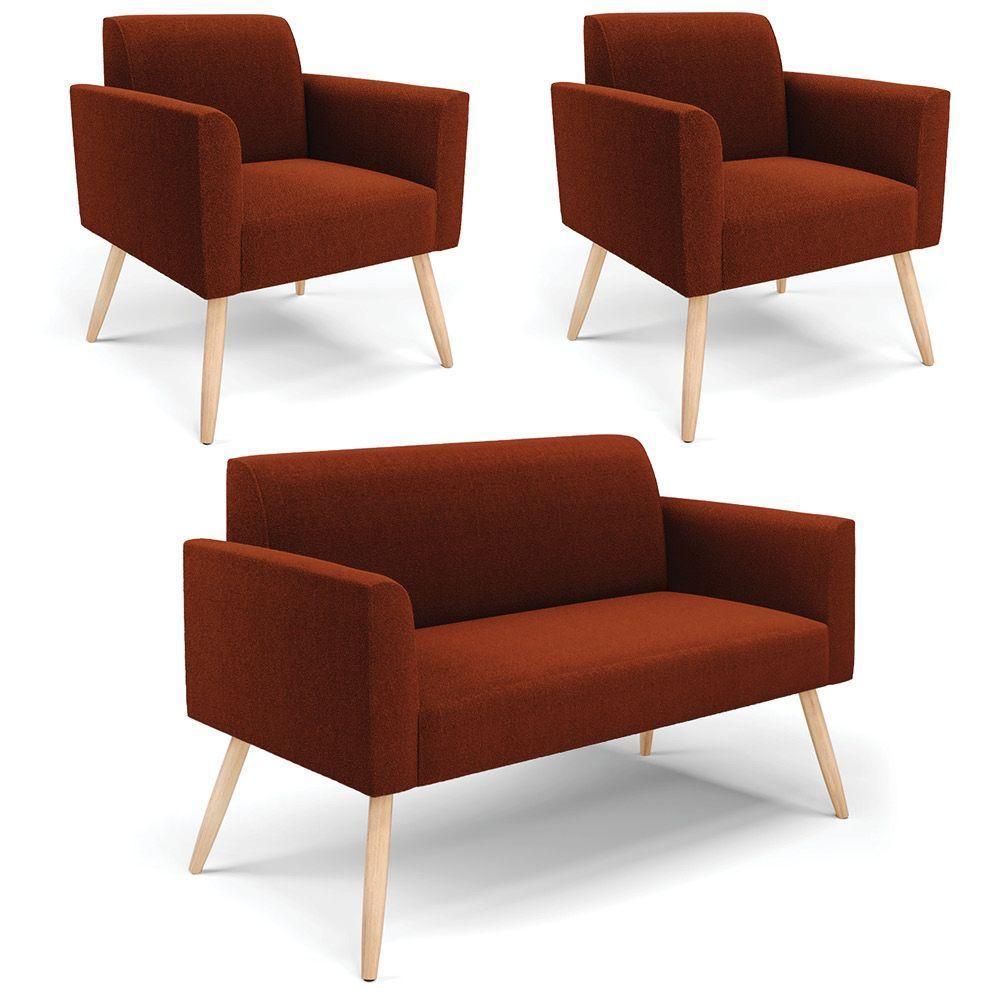 Namoradeira E 2 Poltronas Pé Palito Natural Marisa Bouclê Terra D03 - D'rossi - 1