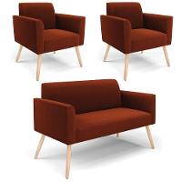 Namoradeira E 2 Poltronas Pé Palito Natural Marisa Bouclê Terra D03 - D'rossi - 1