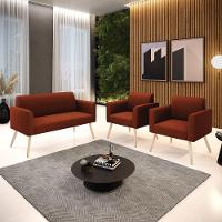 Namoradeira E 2 Poltronas Pé Palito Natural Marisa Bouclê Terra D03 - D'rossi - 2