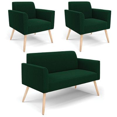 Namoradeira E 2 Poltronas Pé Palito Natural Marisa Bouclê Verde D03 - D'rossi