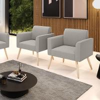 Poltrona Sala Estar Pé Palito Natural Kit 2 Marisa Bouclê Cinza D03 - D'rossi - 2