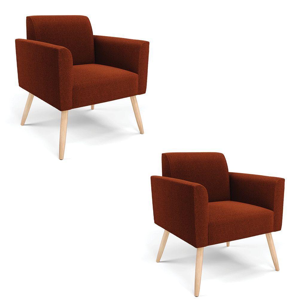 Poltrona Sala Estar Pé Palito Natural Kit 2 Marisa Bouclê Terra D03 - D'rossi - 1