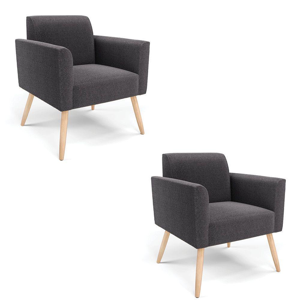 Poltrona Sala Estar Pé Palito Natural Kit 2 Marisa Bouclê Grafite D03 - D'rossi - 1