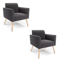 Poltrona Sala Estar Pé Palito Natural Kit 2 Marisa Bouclê Grafite D03 - D'rossi - 1