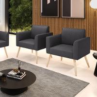 Poltrona Sala Estar Pé Palito Natural Kit 2 Marisa Bouclê Grafite D03 - D'rossi - 2