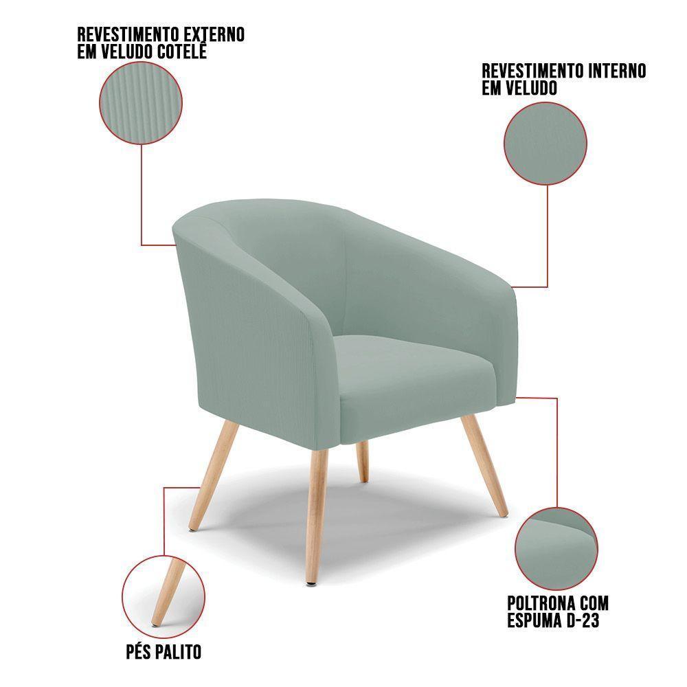 Poltrona Decorativa Pé Palito Natural Kit 2 Stella Cotelê Ext/veludo Menta D03 - D'rossi - 3