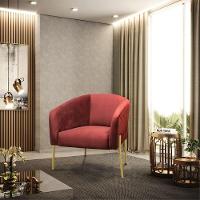 Poltrona Decorativa Pé Ferro Dourado Stella Veludo Text Marsala D03 - D'rossi - 2