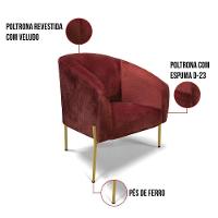 Poltrona Decorativa Pé Ferro Dourado Stella Veludo Text Marsala D03 - D'rossi - 3