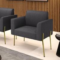 Poltrona Sala De Estar Pé Ferro Dourado Marisa Bouclê Grafite D03 - D'rossi - 2