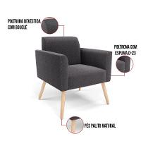 Namoradeira E 2 Poltronas Pé Palito Natural Marisa Bouclê Grafite D03 - D'rossi