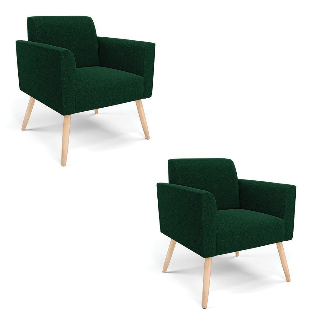 Poltrona Sala Estar Pé Palito Natural Kit 2 Marisa Bouclê Verde D03 - D'rossi - 1