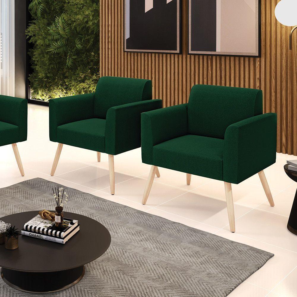 Poltrona Sala Estar Pé Palito Natural Kit 2 Marisa Bouclê Verde D03 - D'rossi - 2