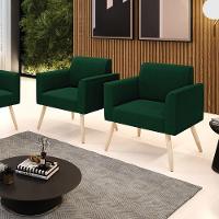 Poltrona Sala Estar Pé Palito Natural Kit 2 Marisa Bouclê Verde D03 - D'rossi - 2