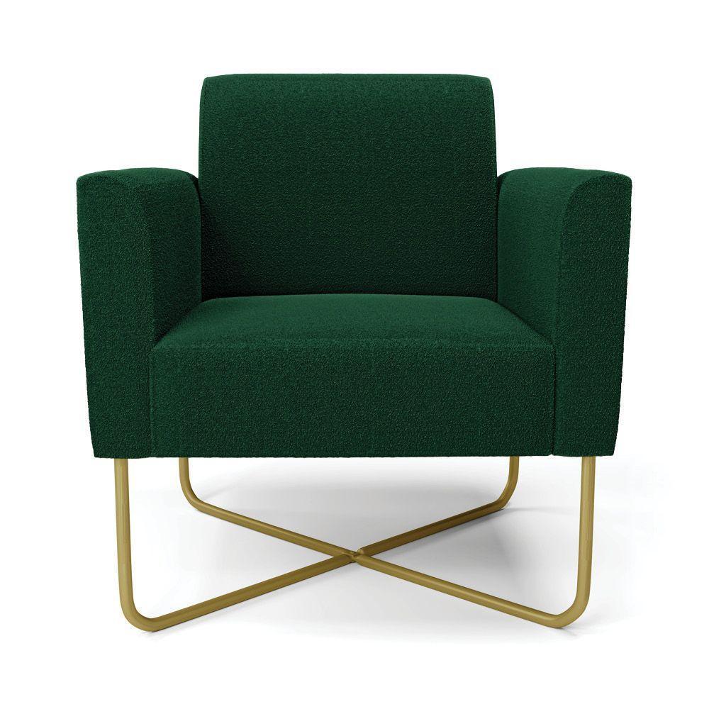 Poltrona Sala Base X Industrial Dourado Kit 2 Marisa Bouclê Verde D03 - D'rossi - 4