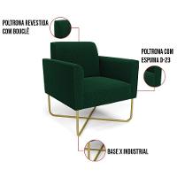 Poltrona Sala Base X Industrial Dourado Kit 2 Marisa Bouclê Verde D03 - D'rossi - 2