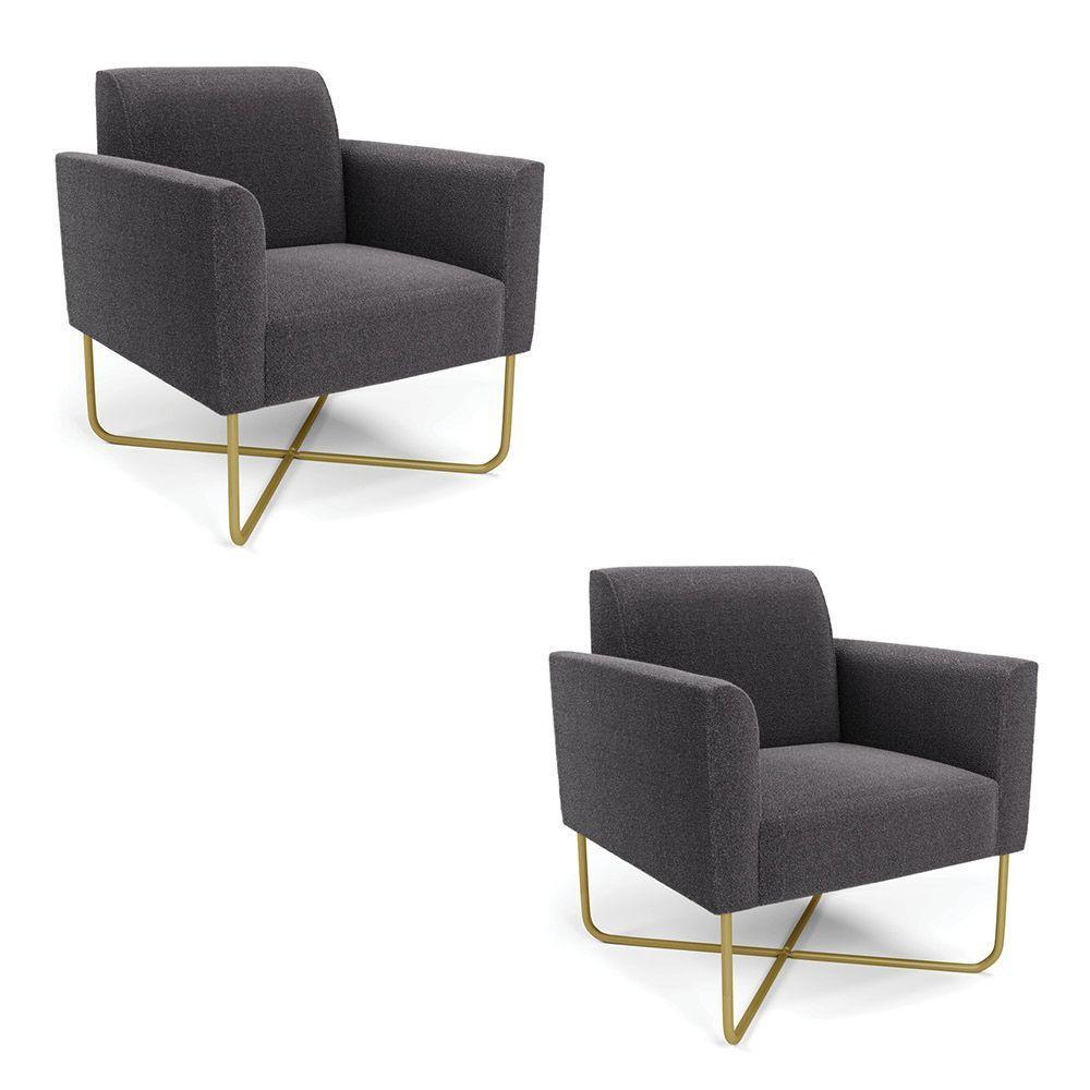 Poltrona Sala Base X Industrial Dourado Kit 2 Marisa Bouclê Grafite D03 - D'rossi - 1