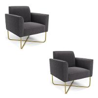 Poltrona Sala Base X Industrial Dourado Kit 2 Marisa Bouclê Grafite D03 - D'rossi - 1
