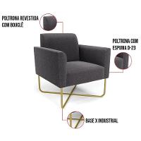 Poltrona Sala Base X Industrial Dourado Kit 2 Marisa Bouclê Grafite D03 - D'rossi - 2