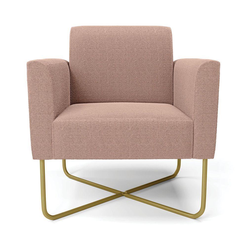 Poltrona Sala Base X Industrial Dourado Kit 2 Marisa Bouclê Rosê D03 - D'rossi - 4
