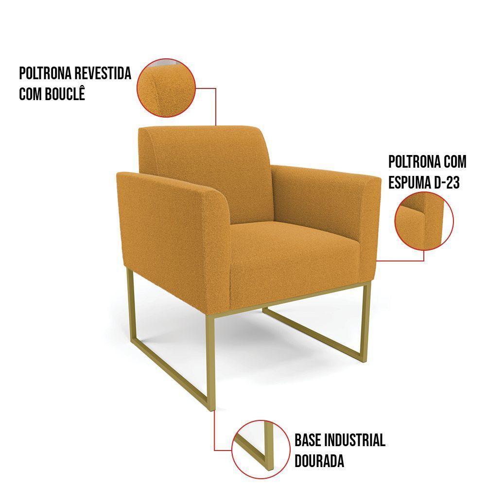 Poltrona Sala Estar Industrial Dourado Kit 2 Marisa Bouclê Mostarda D03 - D'rossi - 3