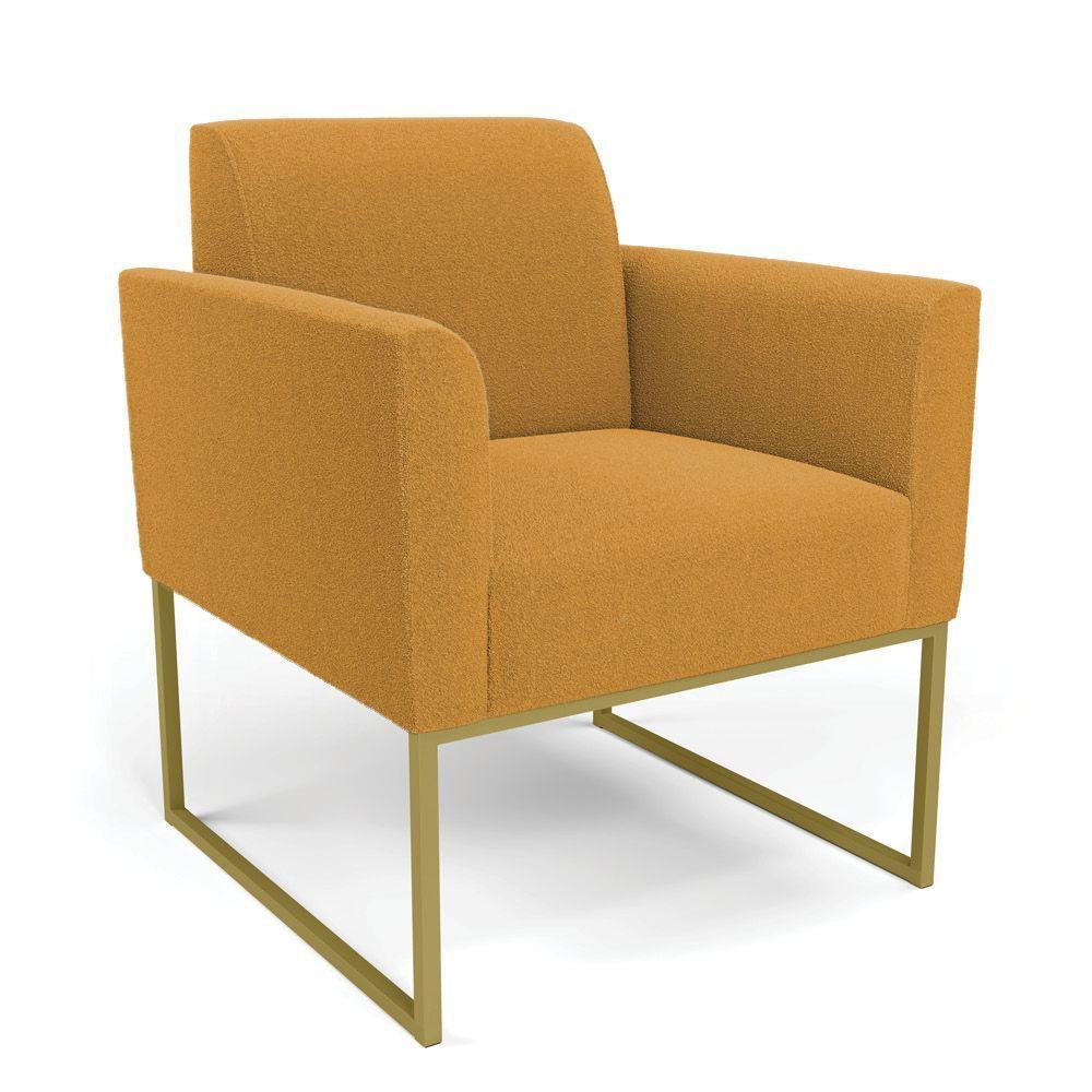 Poltrona Sala Estar Industrial Dourado Kit 2 Marisa Bouclê Mostarda D03 - D'rossi - 6
