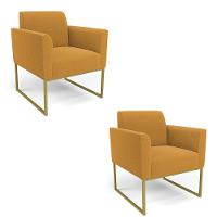 Poltrona Sala Estar Industrial Dourado Kit 2 Marisa Bouclê Mostarda D03 - D'rossi - 1