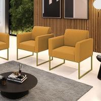 Poltrona Sala Estar Industrial Dourado Kit 2 Marisa Bouclê Mostarda D03 - D'rossi - 2