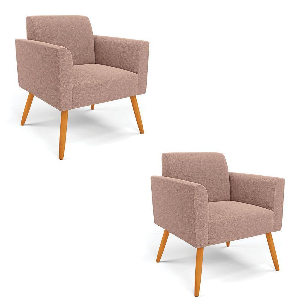 Poltrona Sala Estar Pé Palito Castanho Kit 2 Marisa Bouclê Rosê D03 - D'rossi - 1
