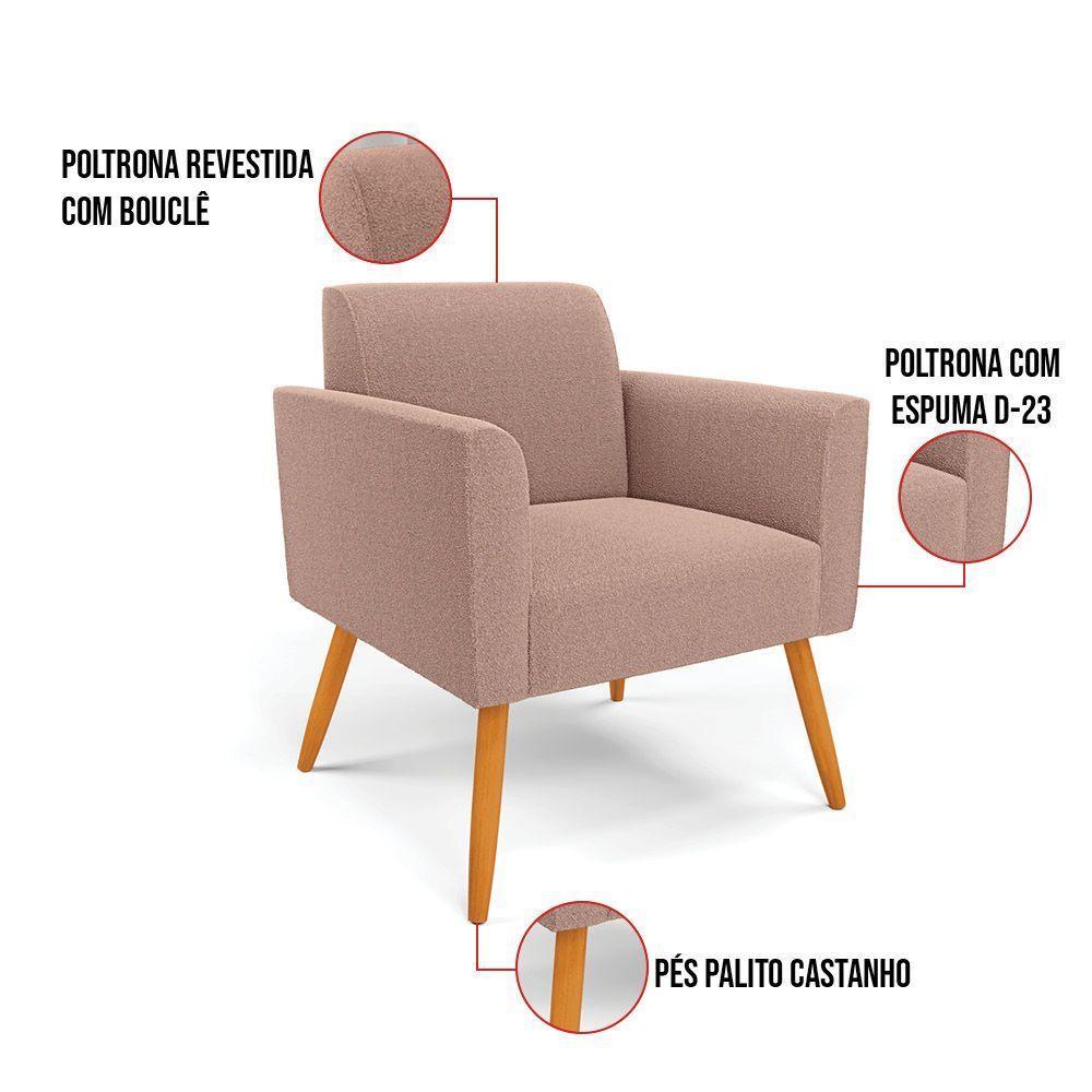 Poltrona Sala Estar Pé Palito Castanho Kit 2 Marisa Bouclê Rosê D03 - D'rossi - 3