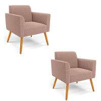 Poltrona Sala Estar Pé Palito Castanho Kit 2 Marisa Bouclê Rosê D03 - D'rossi - 1