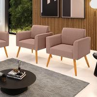 Poltrona Sala Estar Pé Palito Castanho Kit 2 Marisa Bouclê Rosê D03 - D'rossi - 2